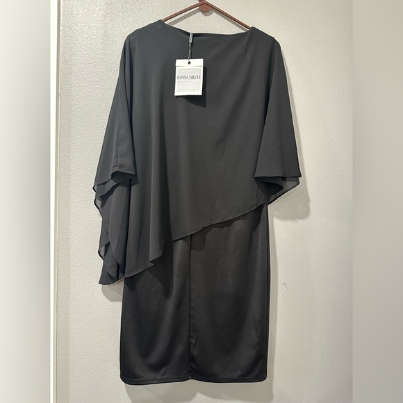 Hanna Nikole black chiffon dress with 3/4 sleeves, elegant and versatile, L - Picture 2 of 7